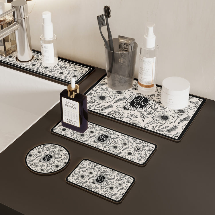 Multi-sized Black and White Vintage-style Water-absorbing Mat