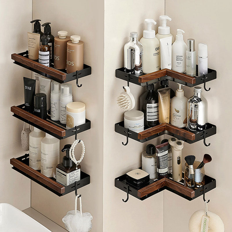 No-Drill Walnut Wall-Mounted Storage Rack – Fast Drainage & Strong Load-Bearing