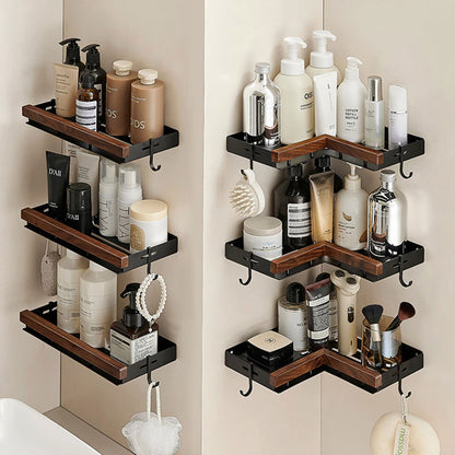 No-Drill Walnut Wall-Mounted Storage Rack – Fast Drainage & Strong Load-Bearing