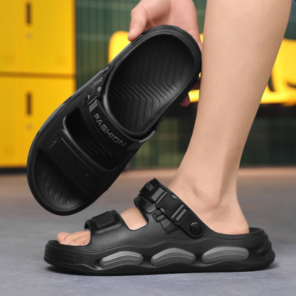 Color-Block Sport Slides – Soft Sole & Non-Slip Design