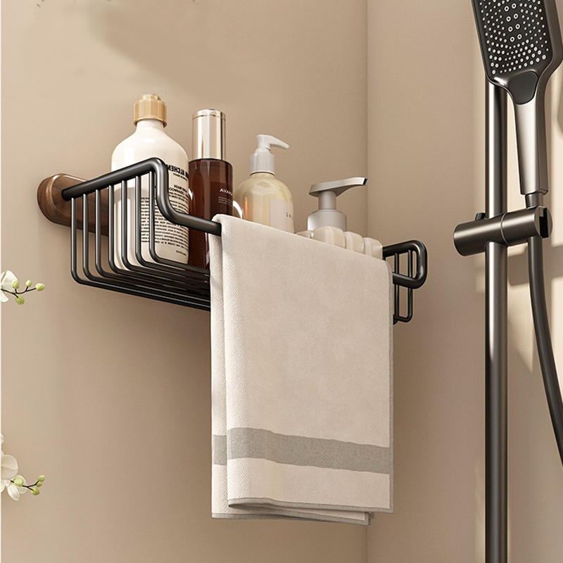 Walnut Wood Toilet Paper Holder – No Drilling, With Storage Basket