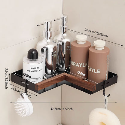 No-Drill Walnut Wall-Mounted Storage Rack – Fast Drainage & Strong Load-Bearing