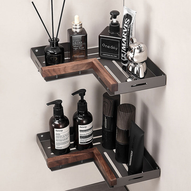No-Drill Walnut Wall-Mounted Storage Rack – Fast Drainage & Strong Load-Bearing