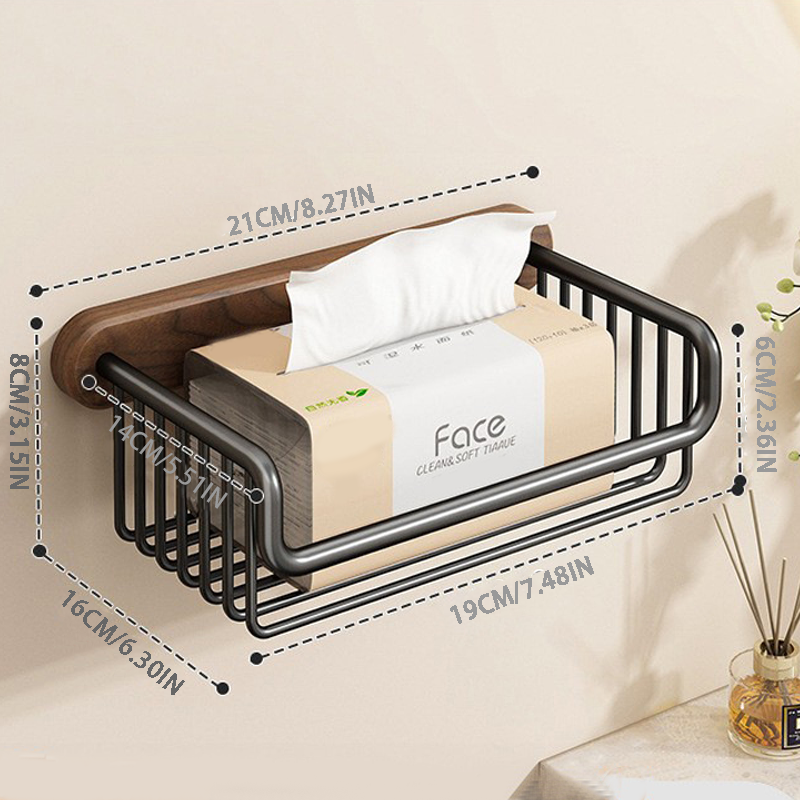 Walnut Wood Toilet Paper Holder – No Drilling, With Storage Basket
