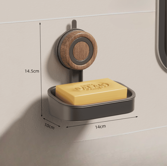Suction Cup Wood Grain Soap Holder – Wall-Mounted & Draining Design