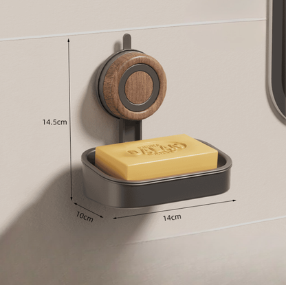Suction Cup Wood Grain Soap Holder – Wall-Mounted & Draining Design