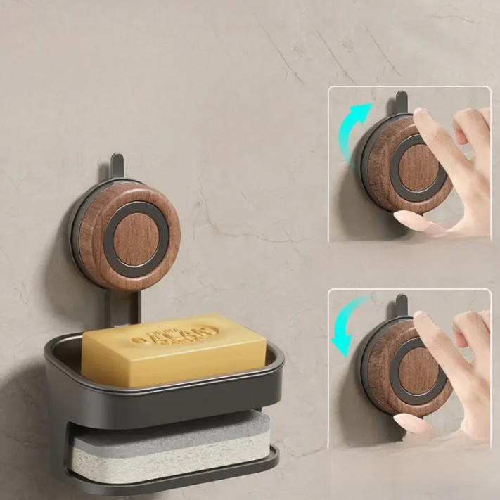 Suction Cup Wood Grain Soap Holder – Wall-Mounted & Draining Design