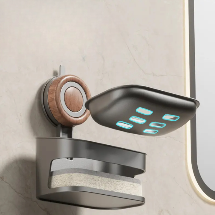 Suction Cup Wood Grain Soap Holder – Wall-Mounted & Draining Design
