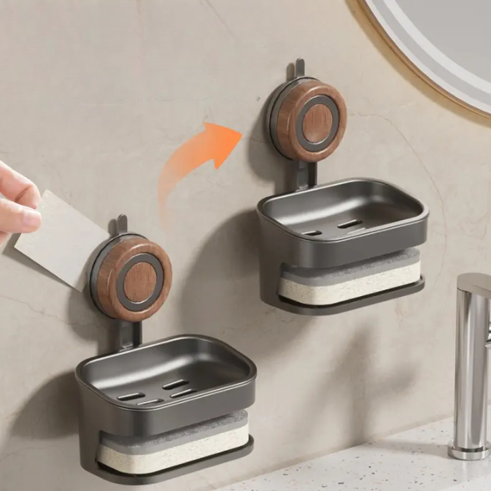 Suction Cup Wood Grain Soap Holder – Wall-Mounted & Draining Design