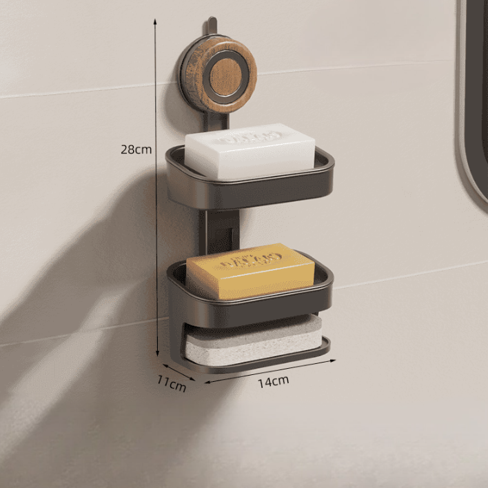 Suction Cup Wood Grain Soap Holder – Wall-Mounted & Draining Design