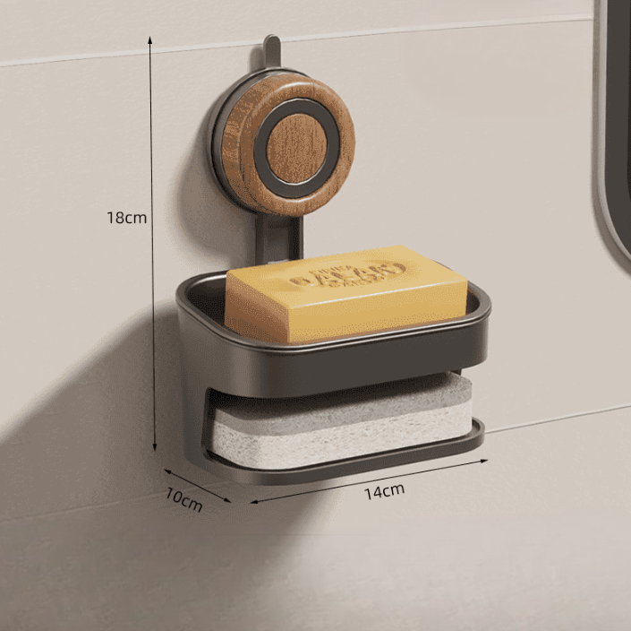 Suction Cup Wood Grain Soap Holder – Wall-Mounted & Draining Design