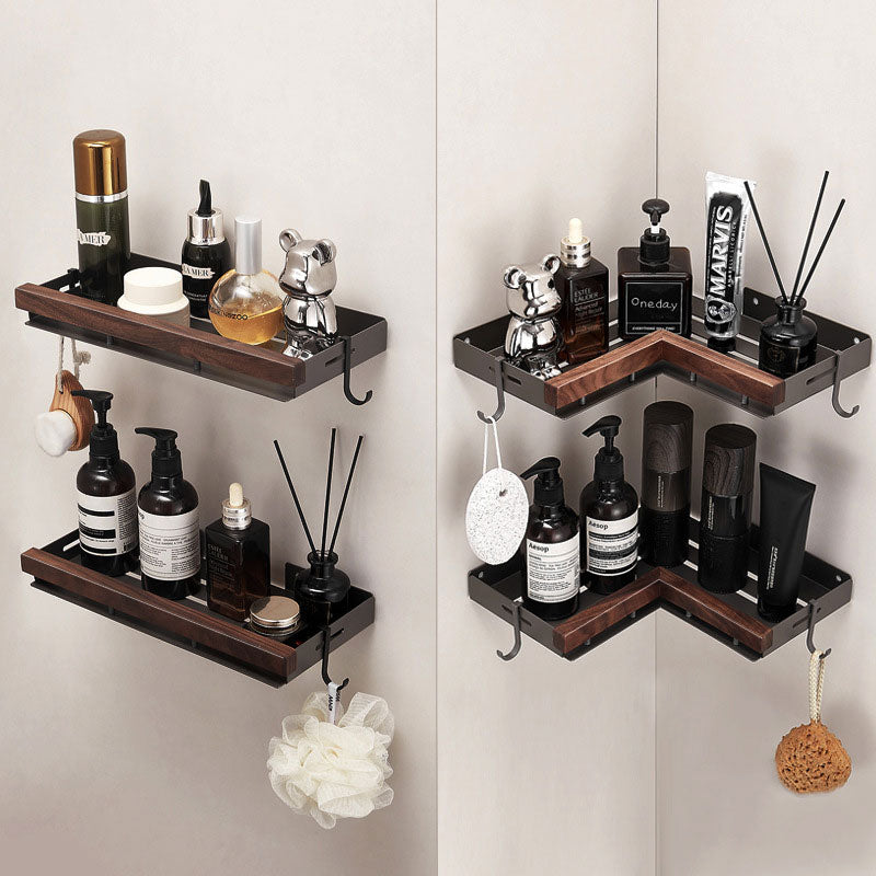 No-Drill Walnut Wall-Mounted Storage Rack – Fast Drainage & Strong Load-Bearing